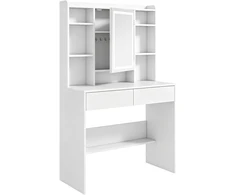 Kosmetinis staliukas su LED veidrodžiu ir 2 stalčiais, baltas, 90 x 40 x 144,7 cm