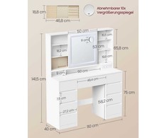 Vasagle Kosmetinis staliukas su LED veidrodžiu ir 9 stalčiais
