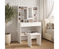 Kosmetinis staliukas su LED veidrodžiu ir 2 stalčiais, baltas, 90 x 40 x 144,7 cm