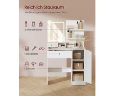 4Housedesign Vasagle "Kailyn" kolekcija - tualetinis staliukas su LED veidrodžiu, stalčiumi ir atviromis lentynomis