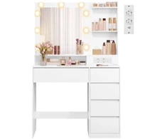 Songmics Kosmetinis staliukas su veidrodžiu ir LED apšvietimu, baltas, 80 × 40 × 144,3 cm