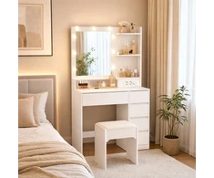 Songmics Kosmetinis staliukas su veidrodžiu ir LED apšvietimu, baltas, 80 × 40 × 144,3 cm