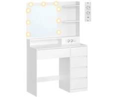 Songmics Kosmetinis staliukas su veidrodžiu ir LED apšvietimu, baltas, 80 × 40 × 144,3 cm