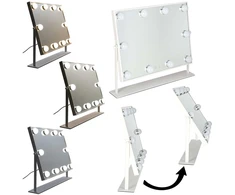 Kosmetinis veidrodis su 10 LED lempučių ir 3 šviesos spalvomis, baltas, 45 × 37 × 7,5 cm