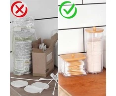 Kosmetinių pagaliukų dėklas Vilde 9x7x9 cm su bambuko dangteliu