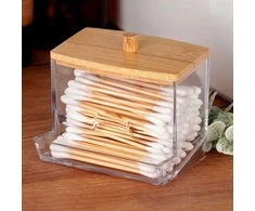Kosmetinių pagaliukų dėklas Vilde 9x7x9 cm su bambuko dangteliu