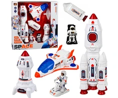 Lean Toys Kosmoso žaislų rinkinys su šviesos ir garso efektais, baltas, oranžinis ir mėlynas