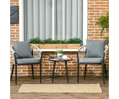Lauko baldų komplektas Outsunny Stalas, 2 kėdės su sėdimąja pagalve, balkono komplektas, plienas, pilka