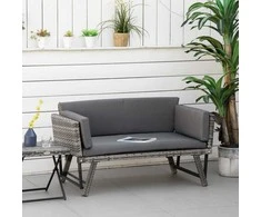 Outsunny poliratano 2-vietė sodo sofa, pilka, su atlenkiamais porankiais, plienas, 129x63x67 cm, skirta sodui ir terasai