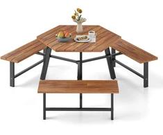 Lauko baldų komplektas Pikniko stalo ir suolų komplektas ruda ir juoda 6 vietų