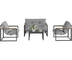 Lauko baldų komplektas Outsunny sodo baldų komplektas 4 asmenims, atsparus oro sąlygoms, balkono baldų komplektas su 2 vietų sofa, foteliu, sėdimomis pagalvėmis, šoniniu staliuku, lauko sėdimųjų baldų grupe, terasos baldais, sodo poilsio zona, šviesiai pilka