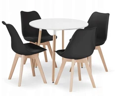 Lauko baldų komplektas su apvaliu stalu ir 4 kėdėmis, baltas / juodas, Ø 80 cm