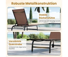 Lauko gultas su ratukais ir 6 padėčių atlošu, rudas, 190–164 × 69 × 36–101 cm