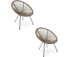 Lauko kėdė su technoratano sėdyne ir metalinėmis kojomis, ratano spalvos, 71 × 75 × 84 cm, 2 vnt.