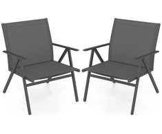 Lauko kėdžių komplektas su kvėpuojančiu audiniu ir metaliniu rėmu, pilkas, 67,3 × 62,2 × 78,7 cm, 2 vnt.