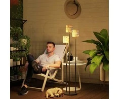 "Outsunny" saulės grindų lempa rotango saulės lempos su šviesos jutikliu 3 žibintai lentynos saulės šviesos Boho stilius IP44 vandeniui atsparus saulės žibintas lauko lempa saulės žibintas sodo balkonui lauko vejos Ø37 x 144H cm