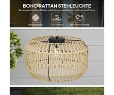Outsunny saulės energija varoma rotango grindų lempa, saulės šviestuvai su šviesos jutikliu, automatinis boho stiliaus saulės šviestuvas, IP44 atsparus vandeniui, lauko žibintas sodui, balkonui, kiemui