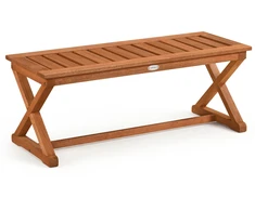 Lauko suoliukas iš kietmedžio, su groteliniu sėdimu paviršiumi, tikmedžio spalvos, 111,8 × 41,9 × 43,2 cm