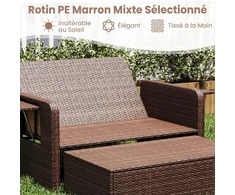 Lauko suoliukas su 4 padėčių reguliuojamu atlošu ir pufu su daiktadėže, mišrios rudos spalvos, 166/122 × 70–111 × 55–88 cm, 2 dalių