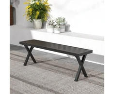 Lauko suoliukas su grotelinė sėdyne ir X formos kojomis, juodas, 137,2 × 35,6 × 45,7 cm