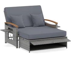 Lauko suoliukas su reguliuojamu atlošu ir pufu-daiktadėže, pilkas, 164/119 × 72–111 × 54,5–88 cm