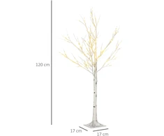 LED dirbtinis beržas su 72 šiltai baltomis LED lemputėmis, baltas, 17 x 17 x 120 cm