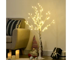 Homcom LED dirbtinis beržas su 72 šiltai baltomis LED lemputėmis, baltas, 17 x 17 x 120 cm