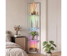 LED pastatomas šviestuvas su 5 lentynomis ir RGB apšvietimu, pilkas ir kreminės baltos spalvos, 42 × 29,5 × 163 cm