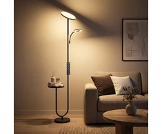 LED toršeras su staliuku ir skaitymo šviestuvu, juodos ir baltos spalvų, 25 × 25 × 175 cm