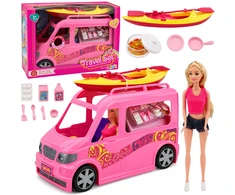 Lean Toys Lėlė su kemperiu ir baidare