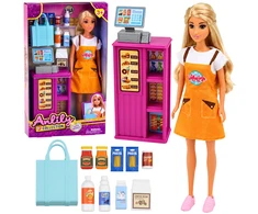 Lean Toys Lėlė su parduotuvės rinkiniu ir kasos aparatu, 30 cm