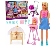 Lean Toys Lėlių rinkinys su mama ir dvyniais, 30 cm
