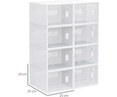 HOMCOM batų spintelė, DIY modulinė lentyna su 8 skyreliais, stačiakampė batų lentyna, plastikinė, skaidri, 25x35x19 cm