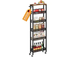 Songmics Lentyna su 6 lygiais, vintažinė ruda–juoda, 45,4 × 15 × 131,4 cm