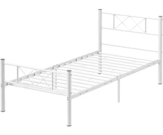 HOMCOM lovos rėmas 200 x 90 cm čiužiniui, 88 cm aukščio viengulės lovos rėmas iš plieno, miegamajam, svečių kambariui, baltas