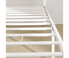 HOMCOM lovos rėmas 200 x 90 cm čiužiniui, 88 cm aukščio viengulės lovos rėmas iš plieno, miegamajam, svečių kambariui, baltas