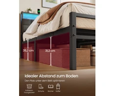 Lova Songmics Lovos rėmas su daiktadėže ir LED apšvietimu, matinės juodos ir vintažinės rudos spalvos, 218,3 × 140,5 × 104,5 cm