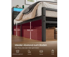 Songmics Lova su galvūgaliu ir LED apšvietimu, matinė juoda ir vintažinė ruda, 218,3 × 160,5 × 104,5 cm