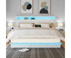 Songmics Lova su LED apšvietimu ir įkrovimo stotele 160 x 200 cm