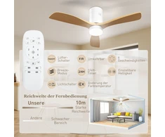 HOMCOM Lubų ventiliatorius su apšvietimu ir nuotoliniu valdymu 117 cm LED lempa su ventiliatoriumi, 3 sparnais, grįžtamuoju nuolatinės srovės varikliu, 3 šviesos spalvomis, 6 greičiais, laikmačiu miegamajam