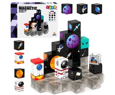 Lean Toys Magnetinės kaladėlės su kosmoso motyvais, 50 vnt.