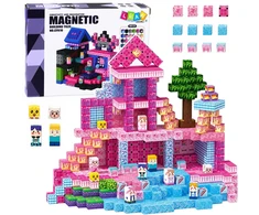 Lean Toys Magnetinės konstravimo kaladėlės, kubo formos, rožinės, 100 vnt.