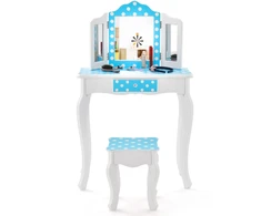 Makiažo staliukas vaikams mėlynas ir baltas