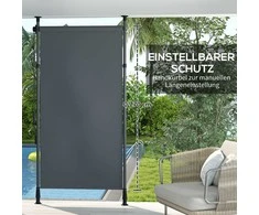 „Outsunny“ vertikali markizė su apsauga nuo saulės, balkono užuolaida 150 x 220–310 cm, balkono privatumo ekranas su rankena, atspari oro sąlygoms, poliesteris, tamsiai pilka