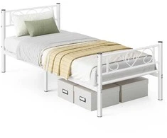 Songmics Vasagle Lova 90 x 200 cm, pagaminta iš metalo, lengvai surenkama, matinė balta