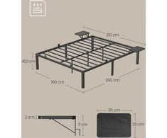 Songmics Vasagle Doppelbettgestell aus Metall 140 x 190 cm mit Aufbewahrungsregalen
