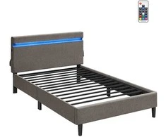 Songmics Vasagle Metalinė dvigulė lova 140 x 190 cm LED apšvietimas tamsiai pilka