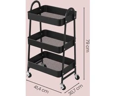 Songmics Metalinis vežimėlis su 3 lentynomis 32.5 x 45.8 x 77.5 cm