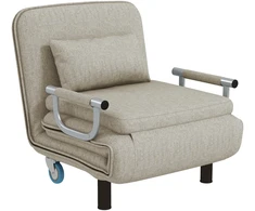 HOMCOM 3-in-1 išlankstomas fotelis, miegamoji sofa su lovos funkcija, sulankstomas fotelis su 3 padėtimis reguliuojamu atlošu, ratukais, plieniniu rėmu, 120 kg apkrova, svetainei, pilkas