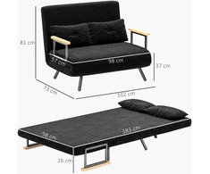 Miegamasis fotelis su 5 padėčių atlošu, juodas, 102 × 73 × 81 cm